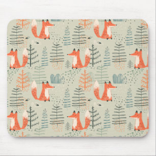 Cute Doodle Fox Forest Woodland Pattern Muismat