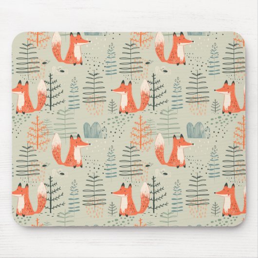 Cute Doodle Fox Forest Woodland Pattern Muismat (Voorkant)