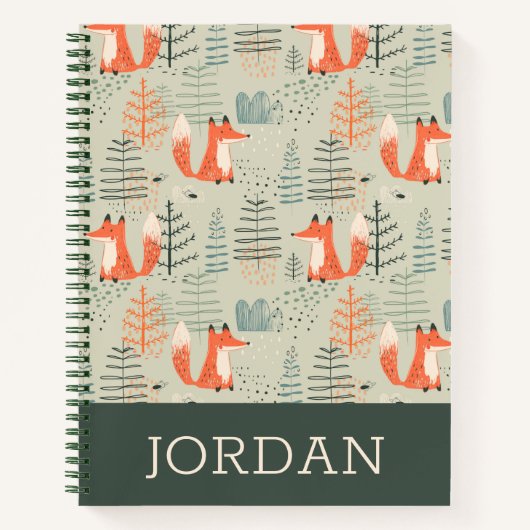 Cute Doodle Fox Forest Woodland Pattern Notitieboek (Voorkant)