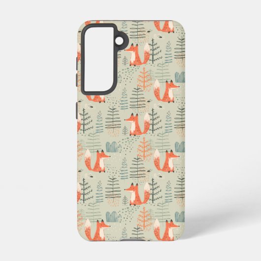 Cute Doodle Fox Forest Woodland Pattern Samsung Galaxy Hoesje (Achterkant)
