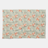 Cute Doodle Fox Forest Woodland Pattern Theedoek (Horizontaal)