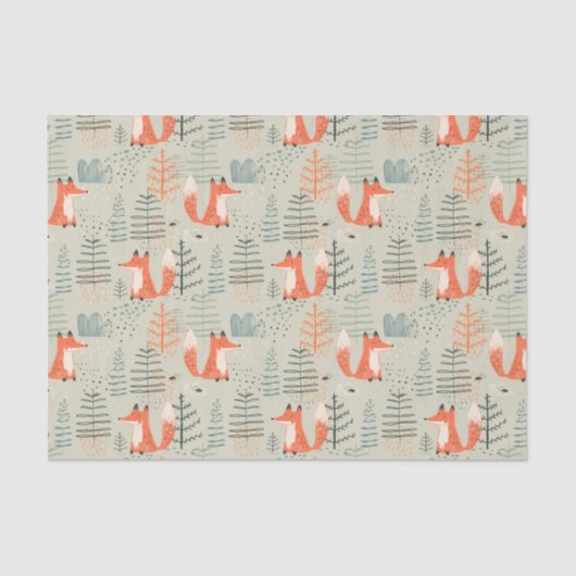 Cute Doodle Fox Forest Woodland Pattern Tissuepapier (Voorkant)