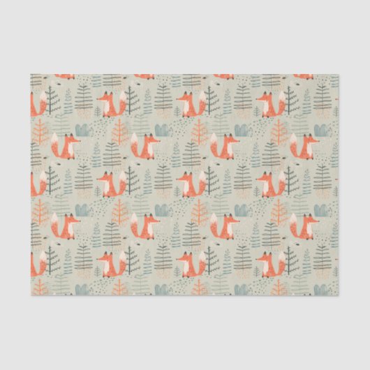 Cute Doodle Fox Forest Woodland Pattern Tissuepapier (Voorkant)