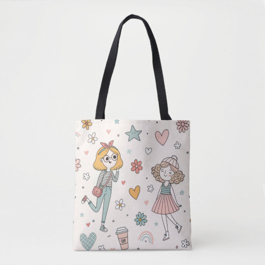 Cute Doodle Girls Full-Print Tote Bag (Devant)