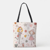 Cute Doodle Girls Full-Print Tote Bag (Dos)