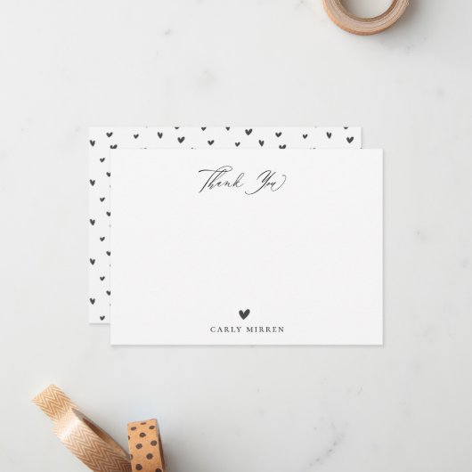Cute Doodle Heart Pattern Dank u Manuscript Notitiekaartje (Voorkant / Achterkant in situ)