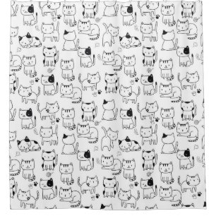 Cute Doodle Katten Patroon Douchegordijn