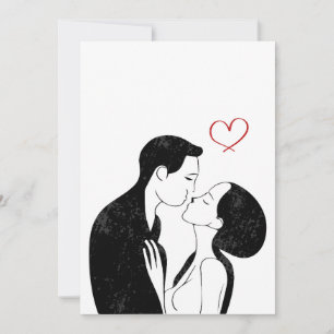 Cute Doodle Love Heart Romantic Couple Kiss Kaart