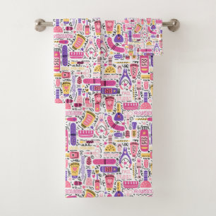Cute Doodle Manicure Patroon Bad Handdoek