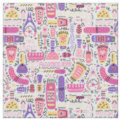 Cute Doodle Manicure Patroon Stof (Close Up)