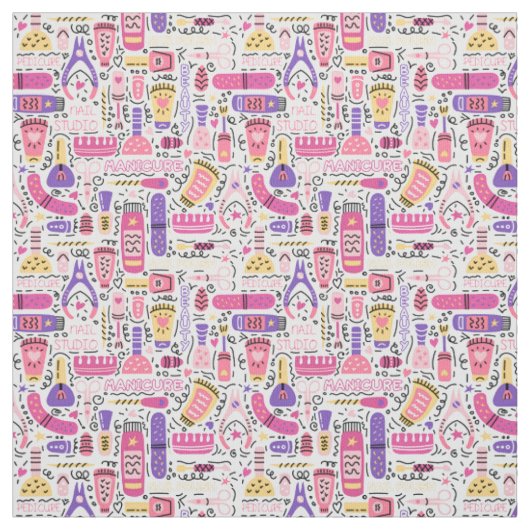 Cute Doodle Manicure Patroon Stof (Swatch)
