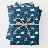 Cute Doodle Ocean Nautical Ships Pattern Inpakpapier Vel (In situ)