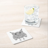 Cute Doodle Owl Vierkante Kartonnen Onderzetter (Insitu)