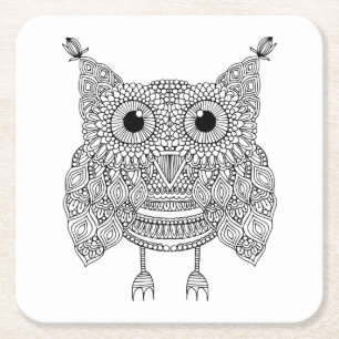 Cute Doodle Owl Vierkante Kartonnen Onderzetter