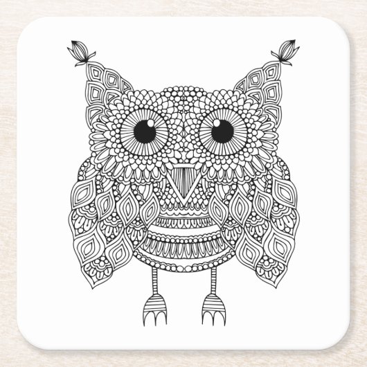 Cute Doodle Owl Vierkante Kartonnen Onderzetter (Voorkant)
