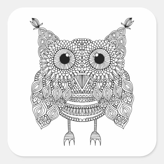 Cute Doodle Owl Vierkante Sticker (Voorkant)