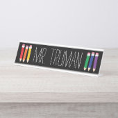 Cute Doodle Pencils Nom de l'enseignant Plaque (Devant)