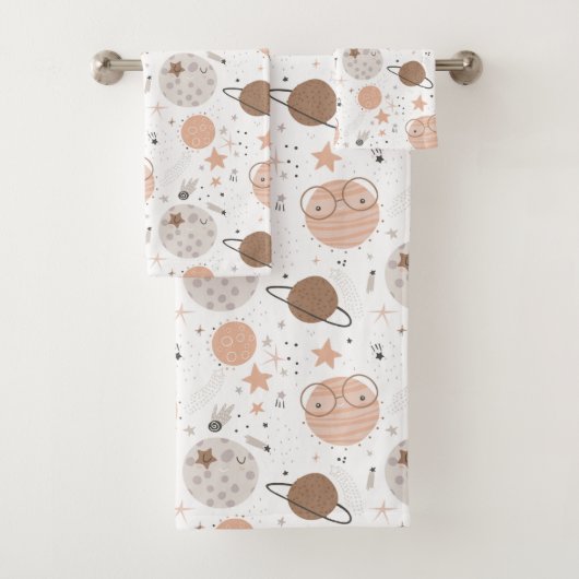 Cute Doodle Planet Pattern Bad Handdoek (Insitu)