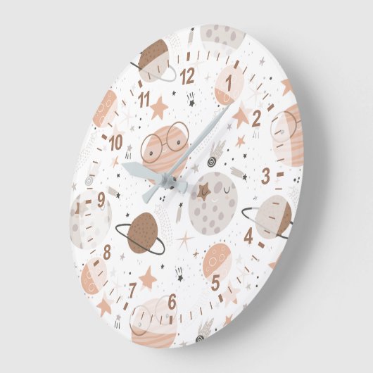 Cute Doodle Planet Pattern Grote Klok (Hoek)
