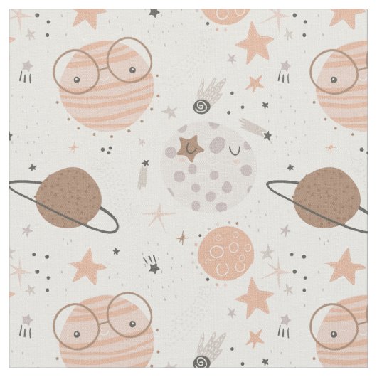 Cute Doodle Planet Pattern Stof (Close Up)