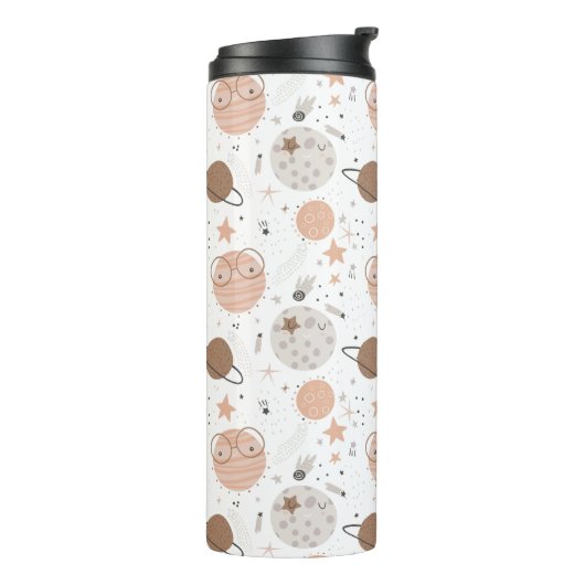 Cute Doodle Planet Pattern Thermosbeker (Gedraaid links)