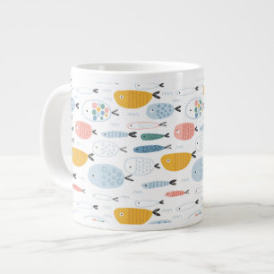 Cute Doodle School of Fish Pattern Extra Grote Beker