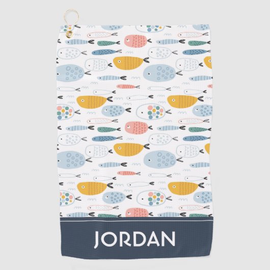 Cute Doodle School of Fish Pattern Golfhanddoek (Voorkant)