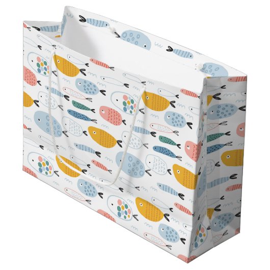 Cute Doodle School of Fish Pattern Groot Cadeauzakje (Voorkant Gekanteld)