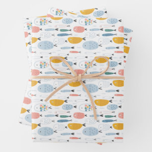 Cute Doodle School of Fish Pattern Inpakpapier Vel