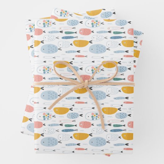 Cute Doodle School of Fish Pattern Inpakpapier Vel (In situ)