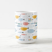 Cute Doodle School of Fish Pattern Koffiemok (Center)