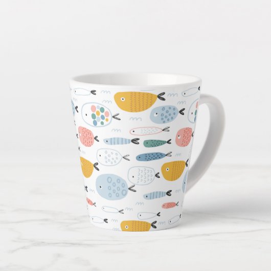 Cute Doodle School of Fish Pattern Latte Mok (Rechterhoek)