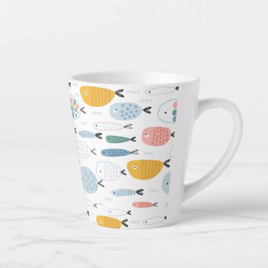 Cute Doodle School of Fish Pattern Latte Mok (Rechts)