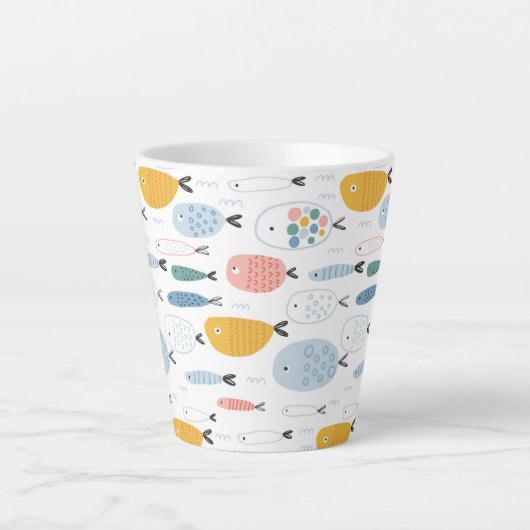 Cute Doodle School of Fish Pattern Latte Mok (Voorkant)