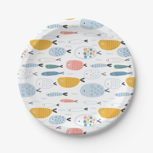 Cute Doodle School of Fish Pattern Papieren Bordje (Voorkant)