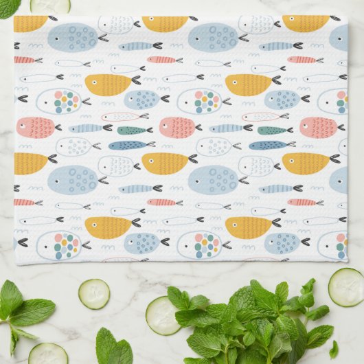 Cute Doodle School of Fish Pattern Theedoek (Gevouwen)