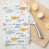 Cute Doodle School of Fish Pattern Theedoek (Quarter Fold)