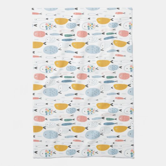 Cute Doodle School of Fish Pattern Theedoek (Verticaal)
