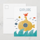 Cute Doodle Submarine | Onderzoek Briefkaart (Voorkant / Achterkant)