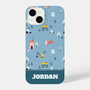 Cute Doodle Town Scene Patroon iPhone 14 Hoesje