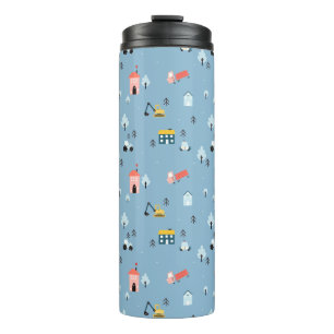 Cute Doodle Town Scene Patroon Thermosbeker
