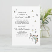 Cute Doodle Unicorn en Stars Baptism Invitation (Staand voorkant)