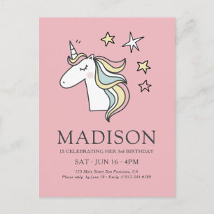 Cute Doodle Unicorn en Stars Birthday Briefkaart