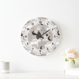 Cute Doodle Woodland Beer Pattern Grote Klok