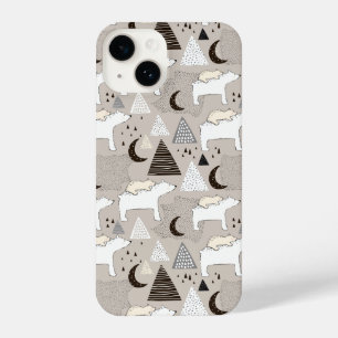 Cute Doodle Woodland Beer Pattern iPhone 14 Hoesje
