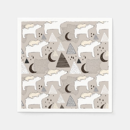 Cute Doodle Woodland Beer Pattern Servet (Voorkant)