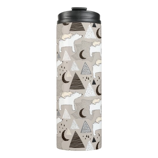 Cute Doodle Woodland Beer Pattern Thermosbeker (Voorkant)