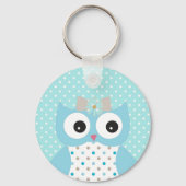 Cute Dotty Blue Owl Art gepersonaliseerd Sleutelhanger (Achterkant)