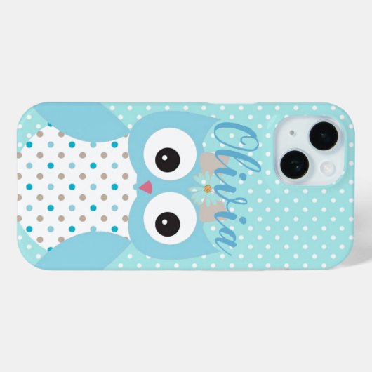 Cute Dotty Blue Owl Art Personalised Case-Mate iPhone Case (Achterkant (horizontaal))