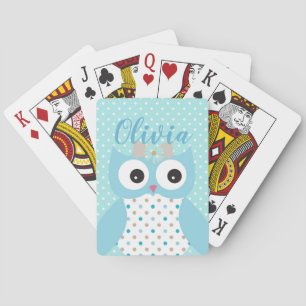 Cute Dotty Blue Owl Art Personalized Girls Pokerkaarten